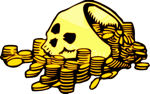 Golden skull with coins