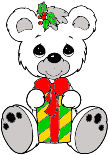 white bear opening Christmas present