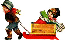victorian christmas clipart children playing with a sled