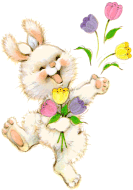happy easter rabbit throwing flowers pastel colors