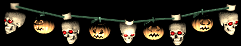 a string of lights made of skulls and jack-o-lanterns