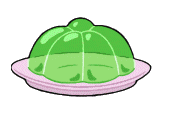 small animation of a plate with green jello jiggling on top.