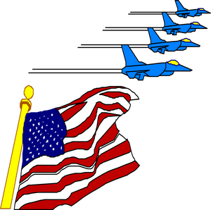 airplanes flying above U.S. flag