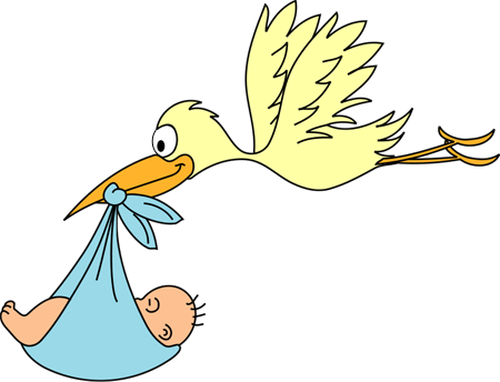 Stork bringing a boy