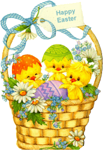 chicks in a happy easter basket