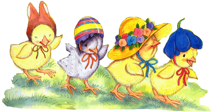 Baby chickens in Easter bonnets