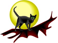 black cat with glowing moon behind