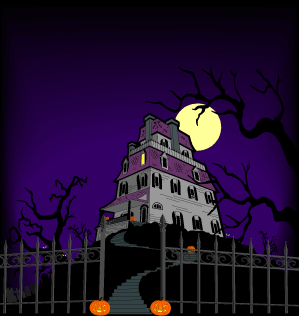 Animated haunted house with lightnening