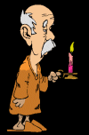 old man with lit candle